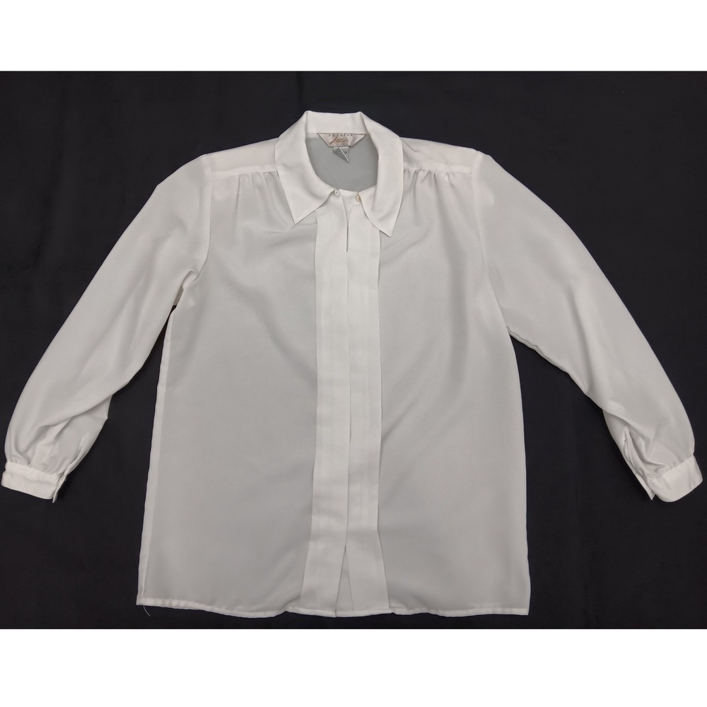 Vintage Fashion Attitudes Womens White Long Sleeve Button Front Blouse Size 10